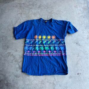 Gecko hawaii AOP vtg 90s Graphic tee Mens size XL Blue double sided